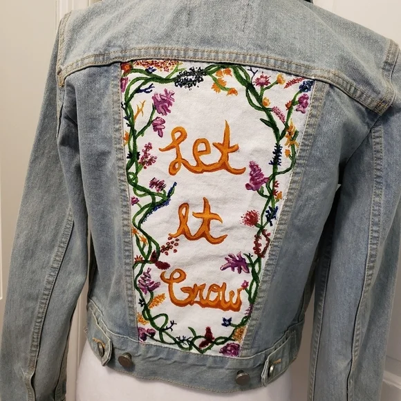 BDG Urban Outfitters Light Blue Jean Jacket Size SP, "Let It Grow" - Picture 5 of 12